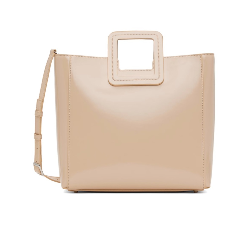 STAUD Beige Leather Tote Bag